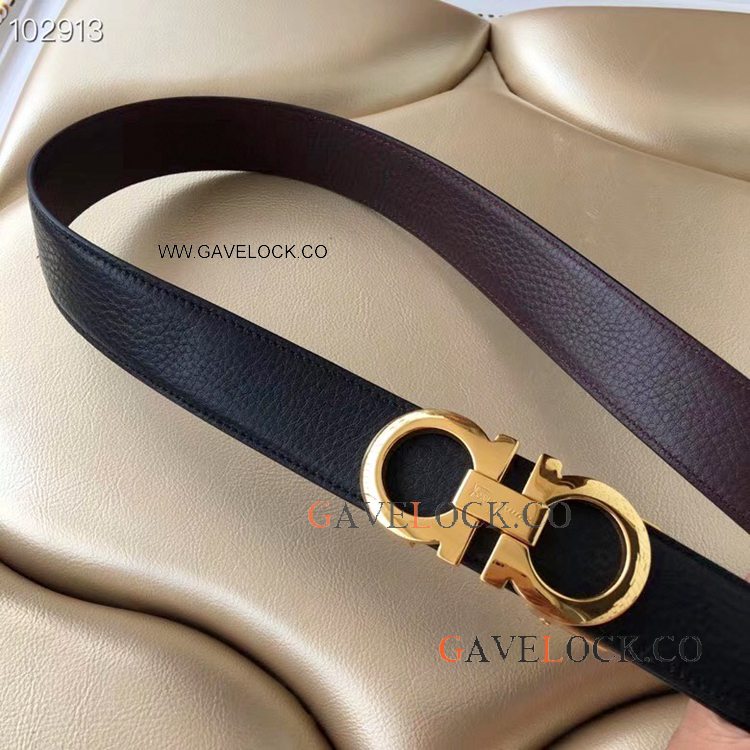 New Black And Gold Ferragamo Belt Reversible Leather Strap